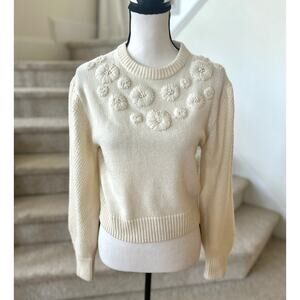 &Other Stories Cream White Knit Floral Embroidered Crewneck Sweater